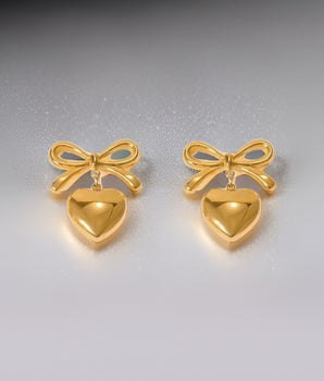 Keres Bow & Heart Earrings / 18K Gold Plated - Nina Kane Jewellery