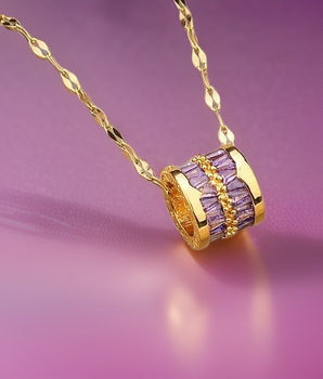 Purple Elisabeth Totem Barrel Stripe Necklace / Stainless Steel - Nina Kane Jewellery