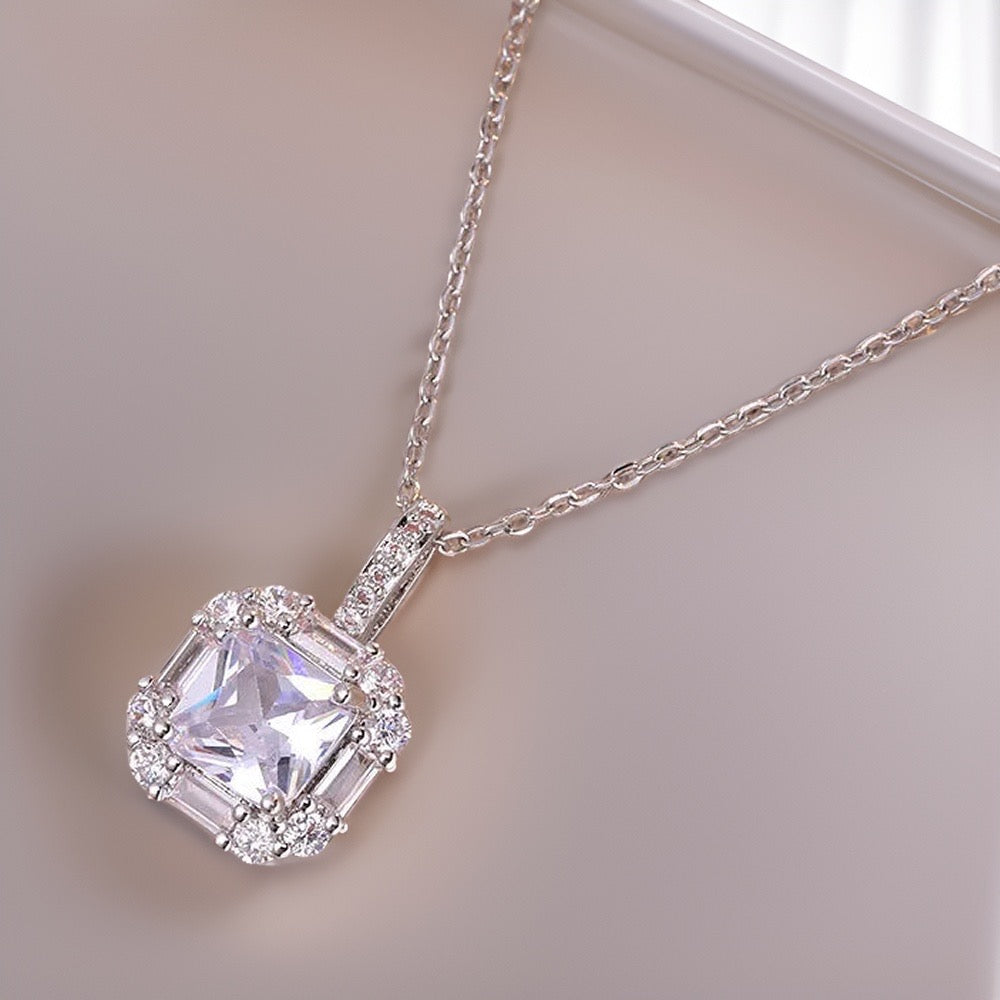 Camille Diamond Square Pendant / Stainless steel - Nina Kane Jewellery