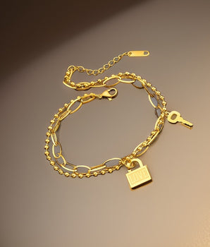 Lock & Key Charm Bracelet / 18K Gold Plated - Nina Kane Jewellery
