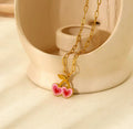 Pink Sweet Cherry Heart Necklace / 18K Gold Plated view 4