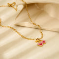 Pink Sweet Cherry Heart Necklace / 18K Gold Plated view 3