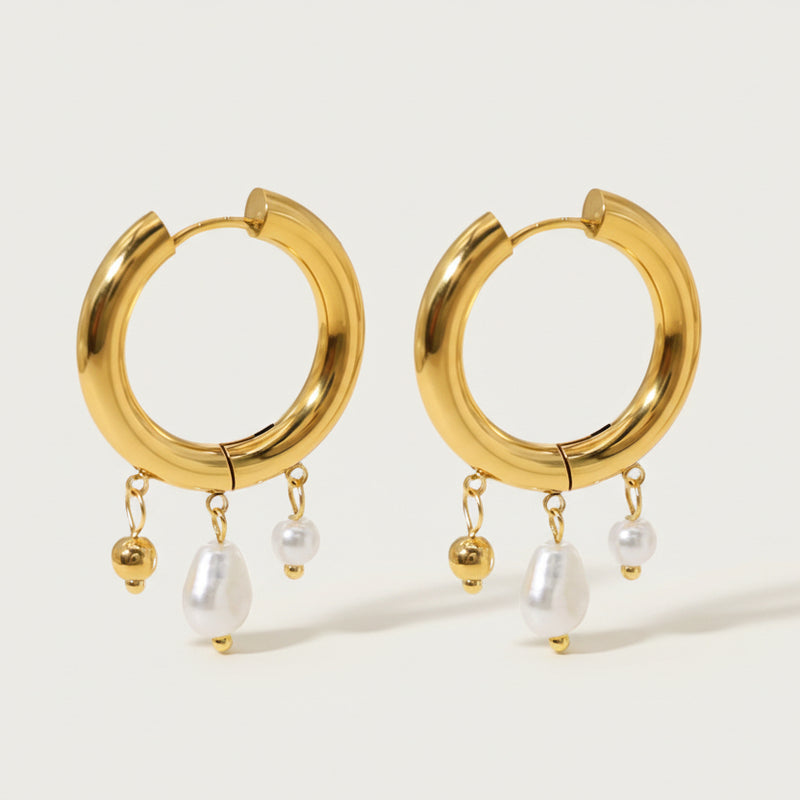 Verde Pearl Gold Hoops