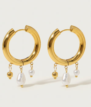 Verde Pearl Gold Hoops - Nina Kane Jewellery