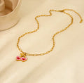 Pink Sweet Cherry Heart Necklace / 18K Gold Plated view 2