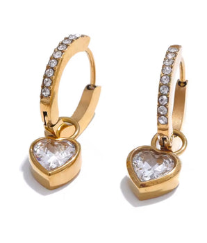 Raquel Heart Drop Hoop Earrings - Nina Kane Jewellery