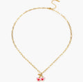 Pink Sweet Cherry Heart Necklace / 18K Gold Plated view 1