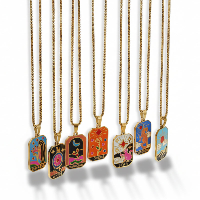 Hecate Oil Drip Tarot Card Necklaces