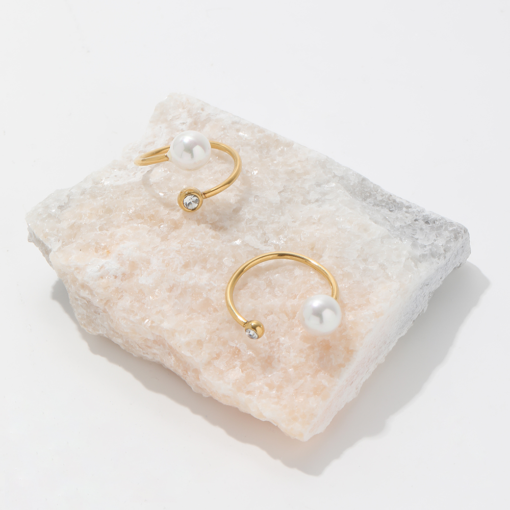 Medina Pearl & Diamond Adjustable Ring / 18K Gold Plated - Nina Kane Jewellery