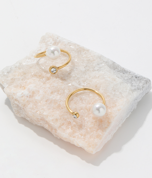 Medina Pearl & Diamond Adjustable Ring / 18K Gold Plated - Nina Kane Jewellery