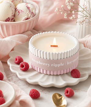 Raspberry Ripple Stoneware Soy Wax Candle