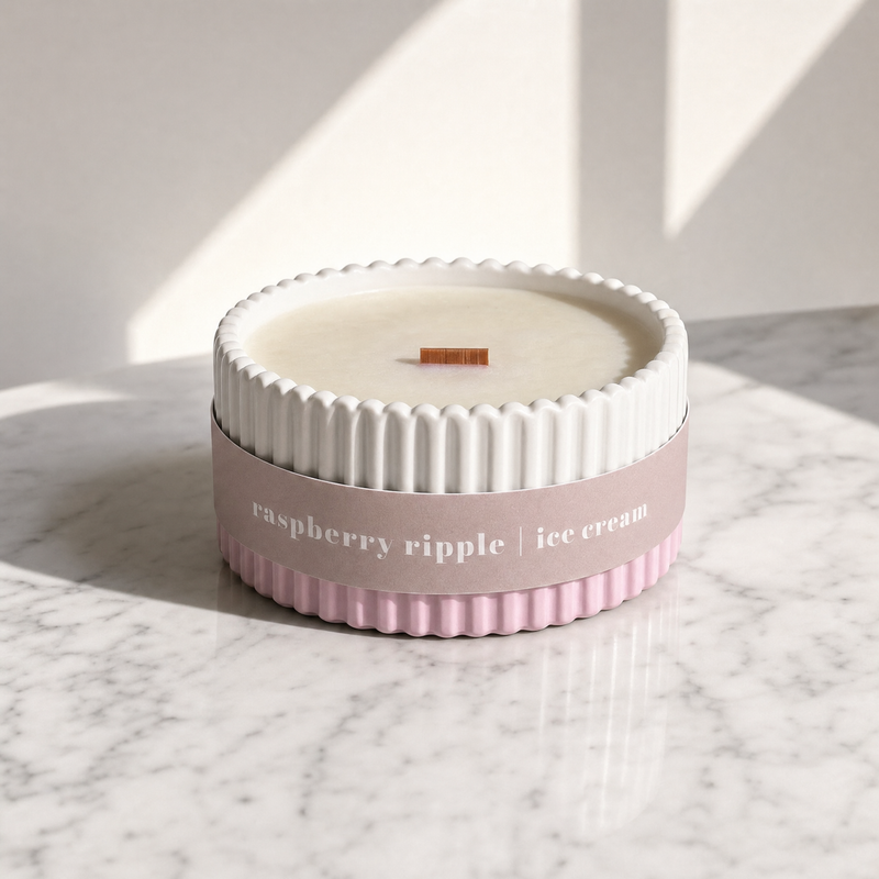 Raspberry Ripple Stoneware Soy Wax Candle