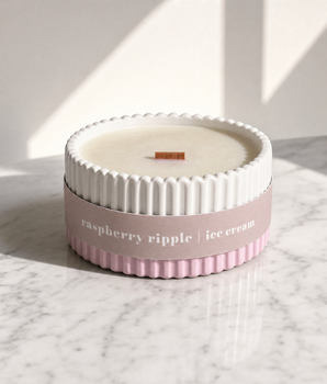 Raspberry Ripple Stoneware Soy Wax Candle