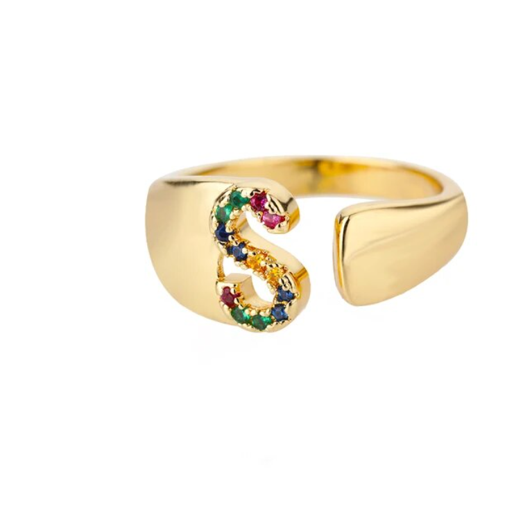 Rainbow Letter Innitial Rings / 18K Gold Plated - Nina Kane Jewellery