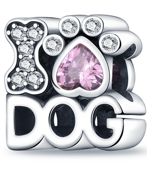 I Love Dog Pink Heart Charm / 925 Sterling Silver - Nina Kane Jewellery