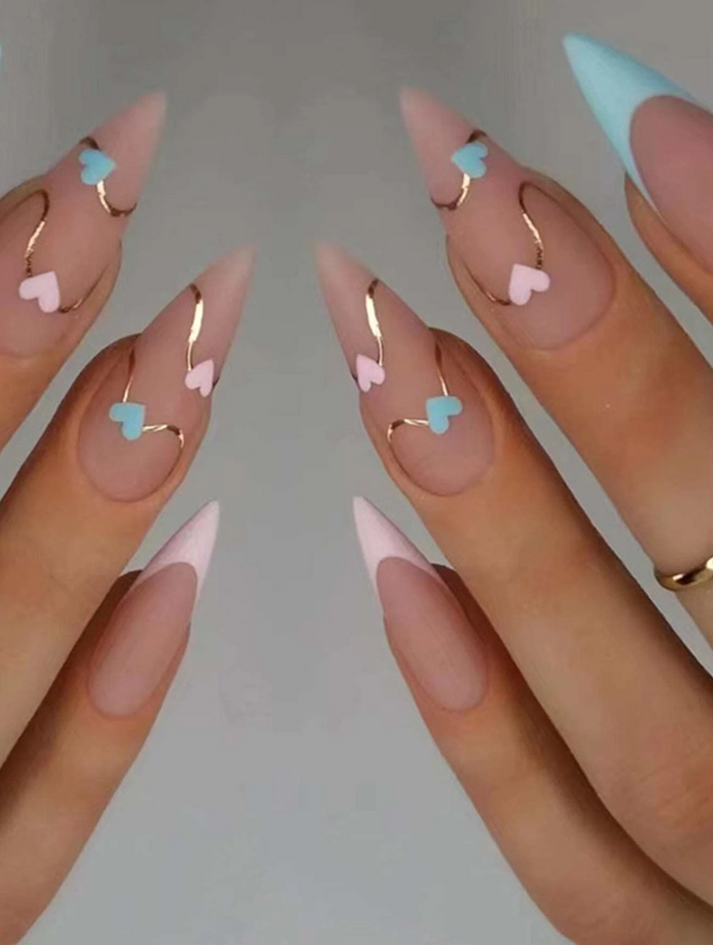 Blue Hearts Press On Nail Set - 24 Pieces