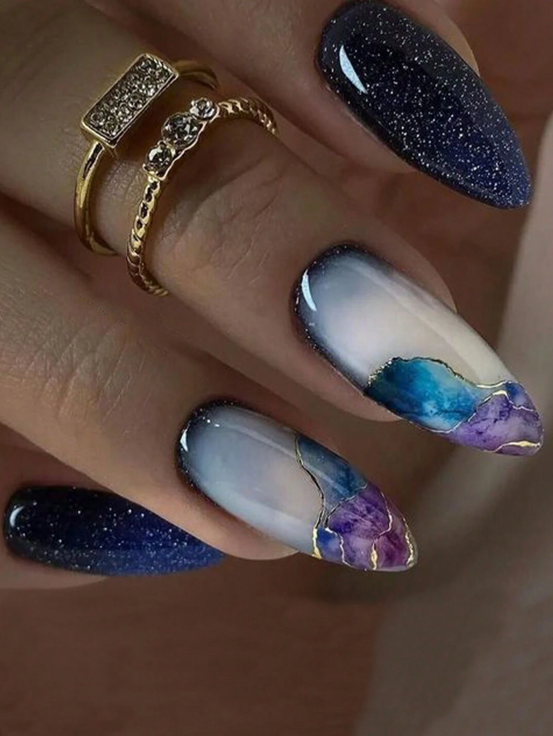 Blue Marble Pattern Press on Nails / 24 Pack