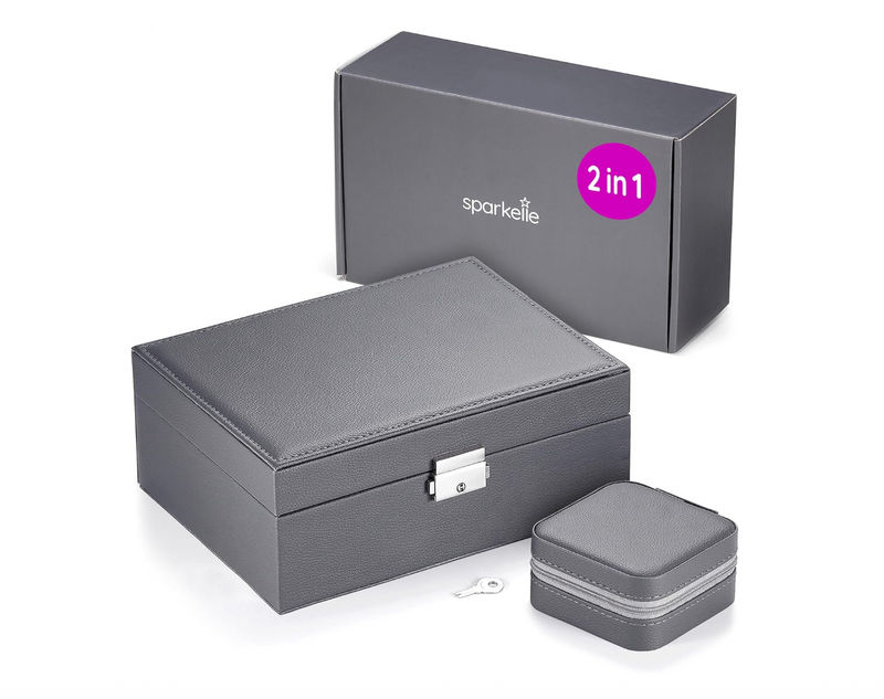Luxury 2 in 1 Slate Gray Jewelery Case / Leather