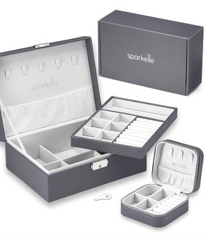 Luxury 2 in 1 Slate Gray Jewelery Case / Leather - Nina Kane Jewellery