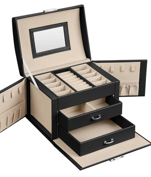 Luxury 3 Tier Jewellery Case / Leather - Nina Kane Jewellery