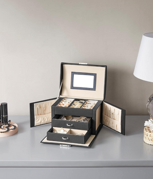 Luxury 3 Tier Jewellery Case / Leather - Nina Kane Jewellery