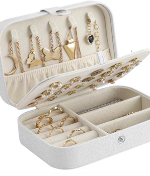 Sparkly White Jewellery Case / Leather - Nina Kane Jewellery