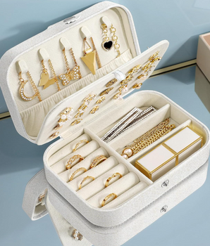 Sparkly White Jewellery Case / Leather - Nina Kane Jewellery