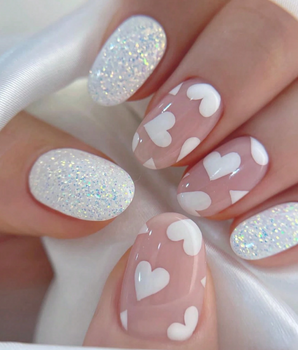 White Heart & Glitter Press on Nails / 24 Pack - Nina Kane Jewellery