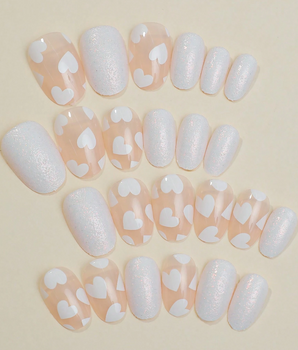 White Heart & Glitter Press on Nails / 24 Pack - Nina Kane Jewellery