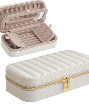 White Quilted Jewellery Travel Case / Leather - Nina Kane Jewellery