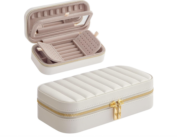 White Quilted Jewellery Travel Case / Leather - Nina Kane Jewellery