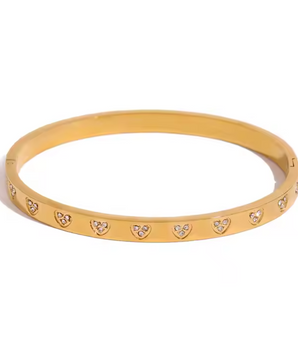 Carrie Heart Crystal Bangle / 18K Gold Plated - Nina Kane Jewellery