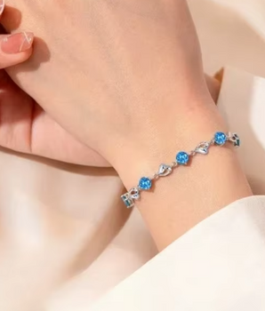 Hazel Blue Heart Bracelet / 925 Sterling Silver - Nina Kane Jewellery