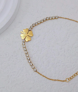 Monica Golden Clover Tennis Bracelet / 18K Gold Plated - Nina Kane Jewellery