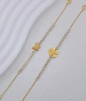 Monica Golden Clover Tennis Bracelet / 18K Gold Plated - Nina Kane Jewellery