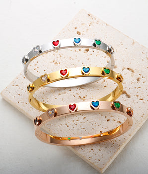 Rose Gold Indiana Heart Charm Bracelet / Stainless Steel - Nina Kane Jewellery