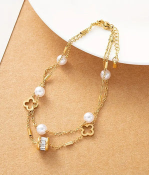 Florence Clover & Pearl Bracelet / Titanium Steel