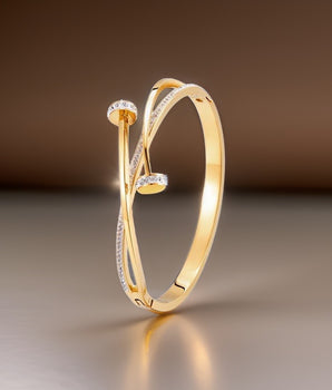 Gold Crystal Double Nail Bangle / Stainless Steel - Nina Kane Jewellery