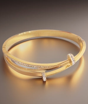 Gold Crystal Double Nail Bangle / Stainless Steel - Nina Kane Jewellery