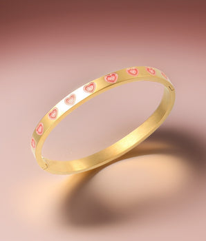 Kendal Pink Hearts Bangle / Stainless Steel - Nina Kane Jewellery