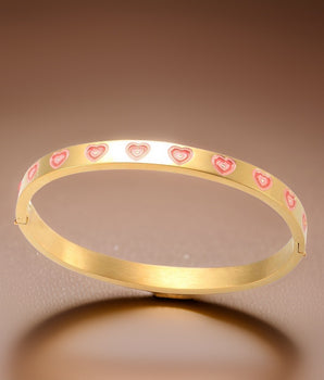 Kendal Pink Hearts Bangle / Stainless Steel - Nina Kane Jewellery