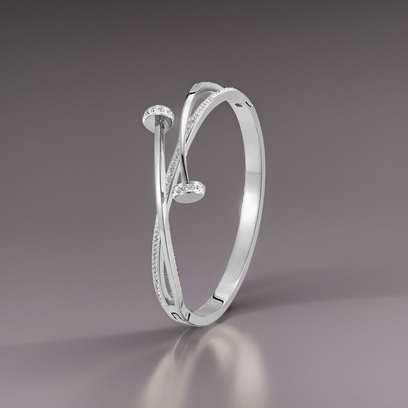 Silver Crystal Double Nail Bangle / Stainless Steel