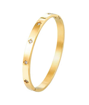 The Diamond Clover Bangle / 18K Gold Plated - Nina Kane Jewellery