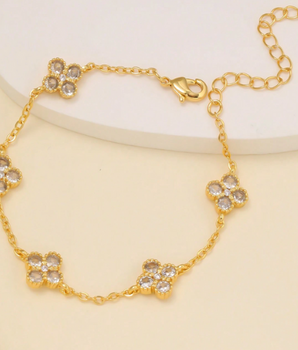 The Diamond Clover Bracelet / 18K Gold Plated - Nina Kane Jewellery