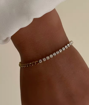 Xena Spliced Cuban & Zircon Bracelet / 18K Gold Plated - Nina Kane Jewellery