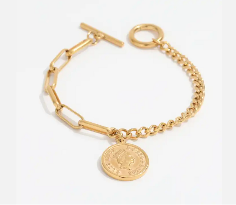 Bethany Coin Charm Bracelet / 18K Gold Plated