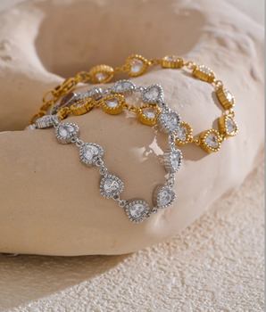 Drew Heart Diamond Bracelets / 18K Gold Plated - Nina Kane Jewellery
