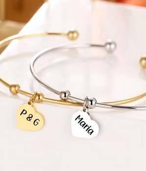 Elaine Personalised Heart Bangles / 18K Gold Plated - Nina Kane Jewellery