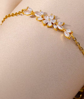 Lyra Crystal Flower Bracelets / 18K Gold Plated - Nina Kane Jewellery