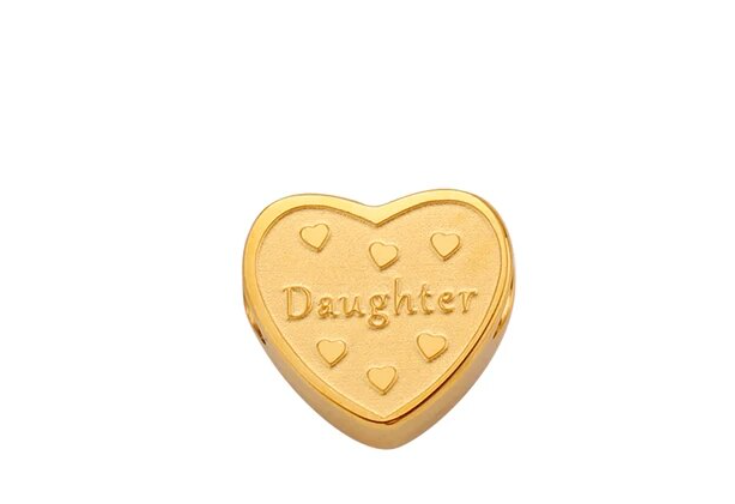 Gold Heart "Daughter" Charm / Stainless Steel